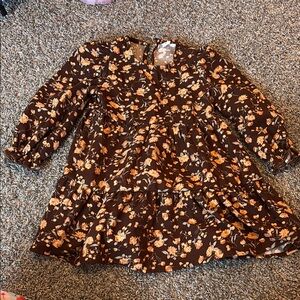 Floral Brown Long Sleeve Dress
